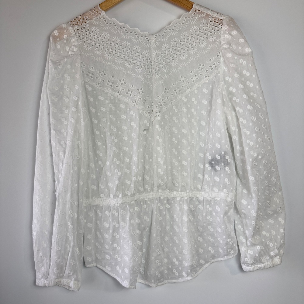 Isabel Marant Tazia Top Womens 42 US 10/12 White Eyelet Lace Peplum Blouse - Picture 4 of 13